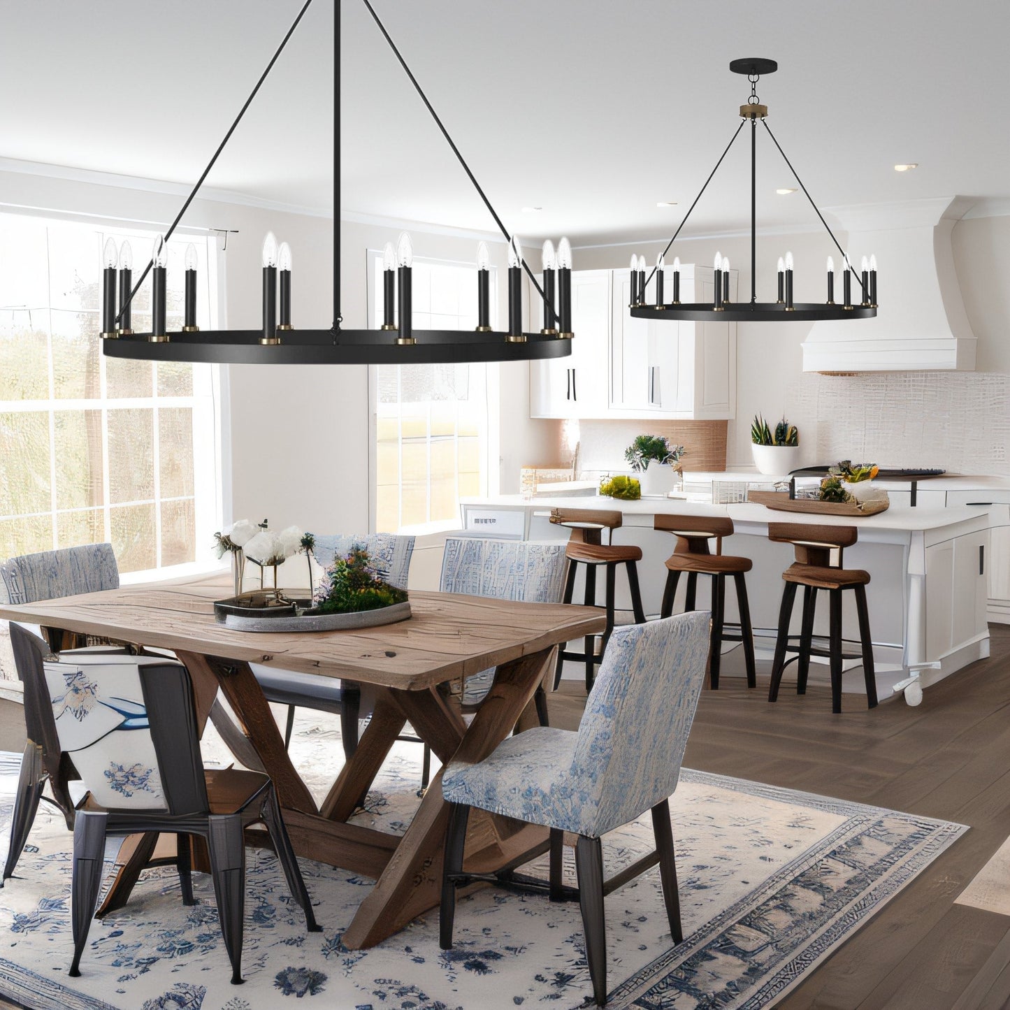 Suspension Acroma à 12 lumières, style ferme, 40 pouces, en forme de roue de charrette, avec certification UL - 40'' de diamètre x 138'' de hauteur