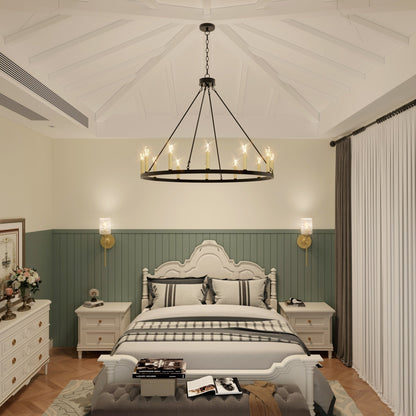 Suspension Acroma à 12 lumières, style ferme, 40 pouces, en forme de roue de charrette, avec certification UL - 40'' de diamètre x 138'' de hauteur