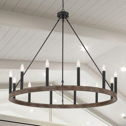 Suspension Acroma à 12 lumières, style ferme, 40 pouces, en forme de roue de charrette, avec certification UL - 40'' de diamètre x 138'' de hauteur