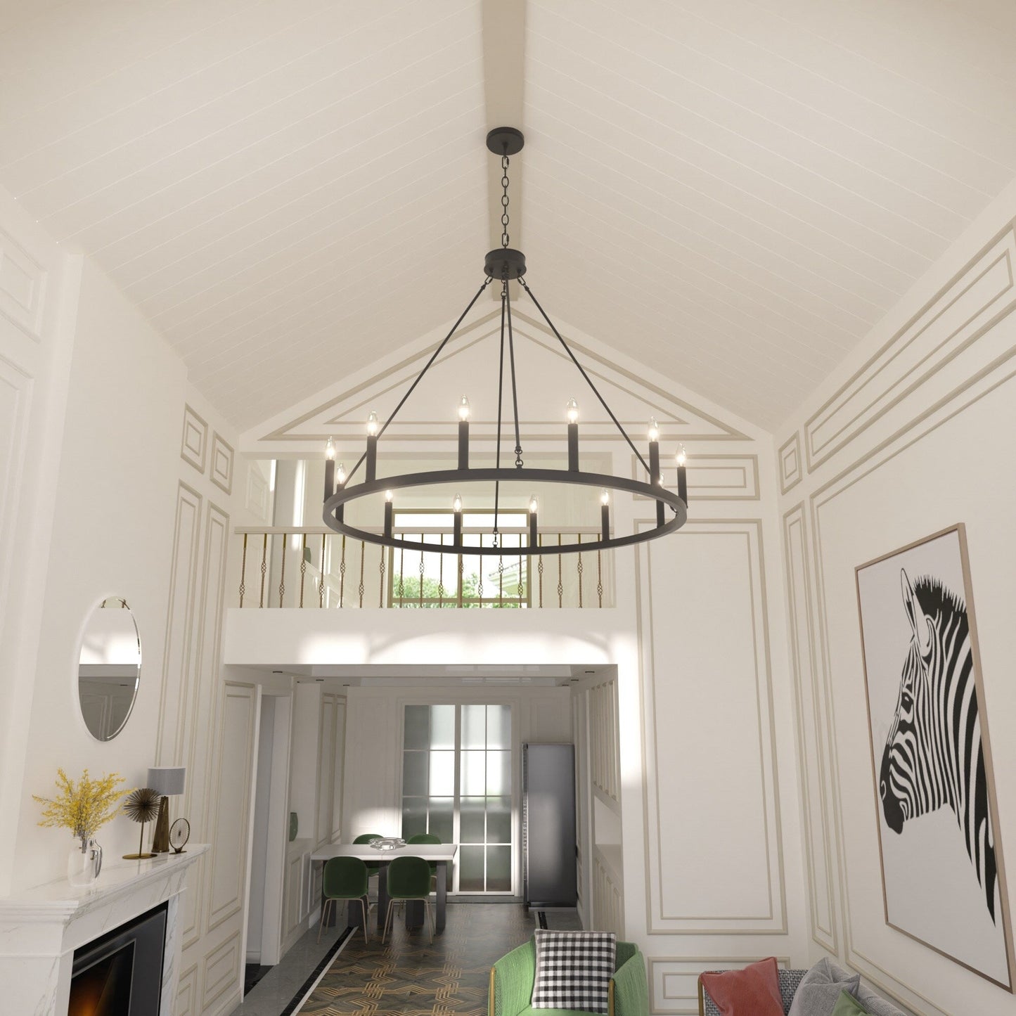 Suspension Acroma à 12 lumières, style ferme, 40 pouces, en forme de roue de charrette, avec certification UL - 40'' de diamètre x 138'' de hauteur