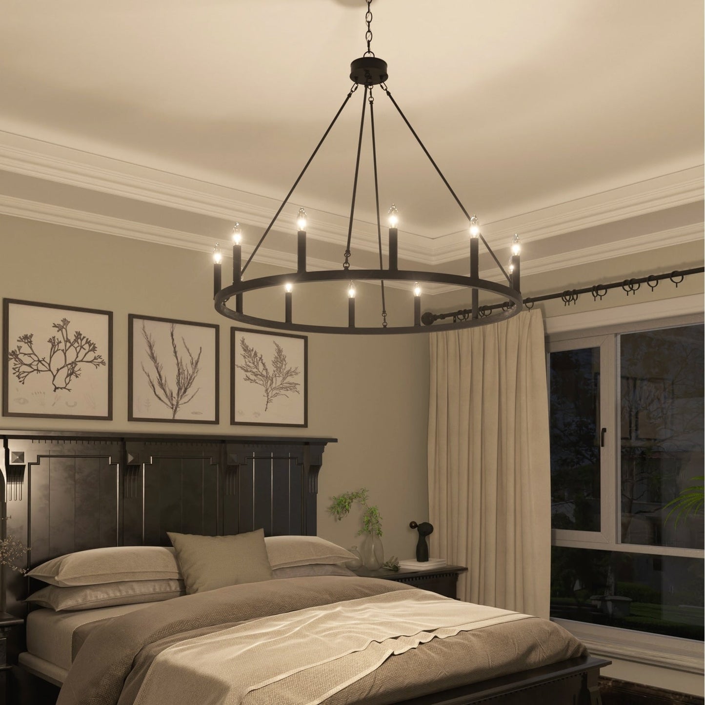 Suspension Acroma à 12 lumières, style ferme, 40 pouces, en forme de roue de charrette, avec certification UL - 40'' de diamètre x 138'' de hauteur