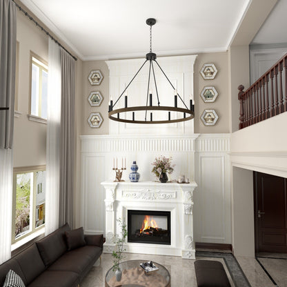 Suspension Acroma à 12 lumières, style ferme, 40 pouces, en forme de roue de charrette, avec certification UL - 40'' de diamètre x 138'' de hauteur