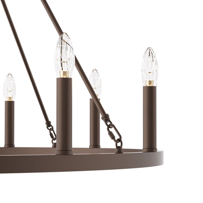 Suspension Acroma à 12 lumières, style ferme, 40 pouces, en forme de roue de charrette, avec certification UL - 40'' de diamètre x 138'' de hauteur