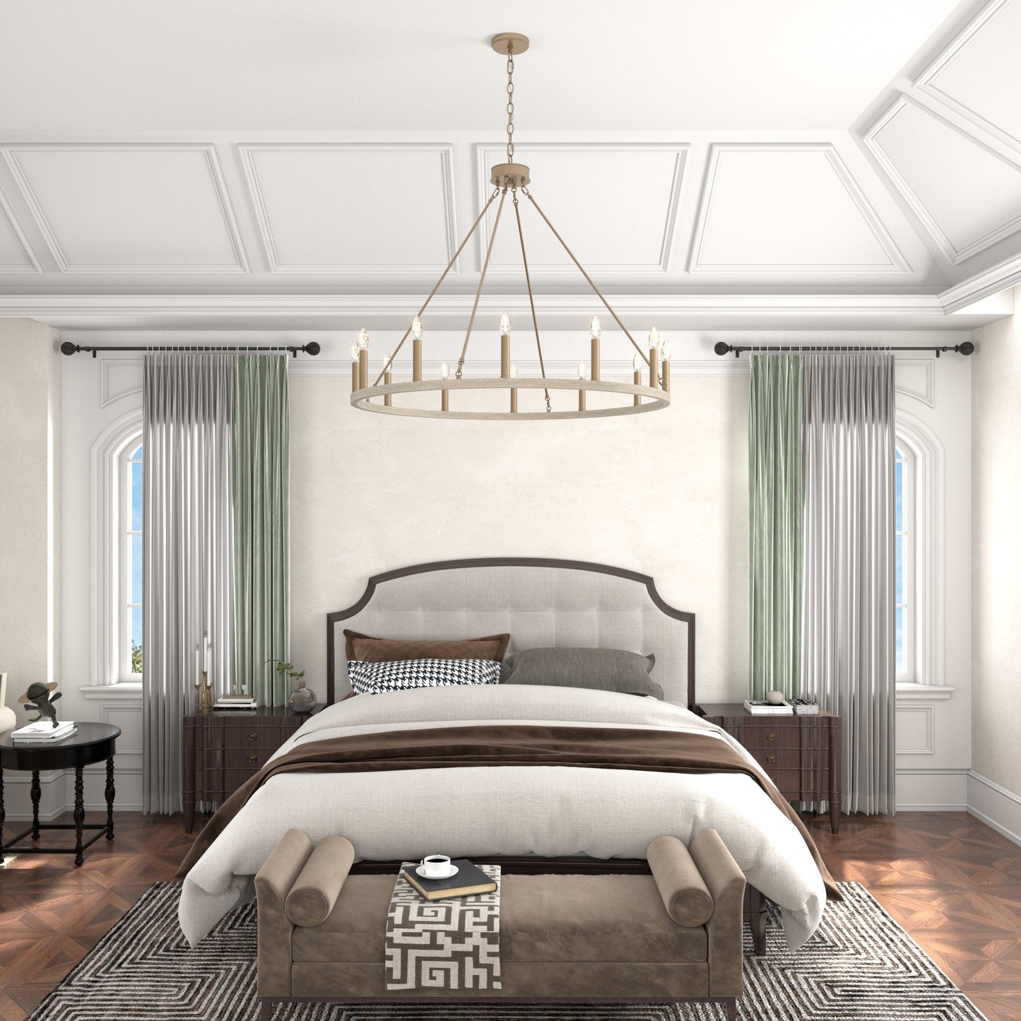 Suspension Acroma à 12 lumières, style ferme, 40 pouces, en forme de roue de charrette, avec certification UL - 40'' de diamètre x 138'' de hauteur