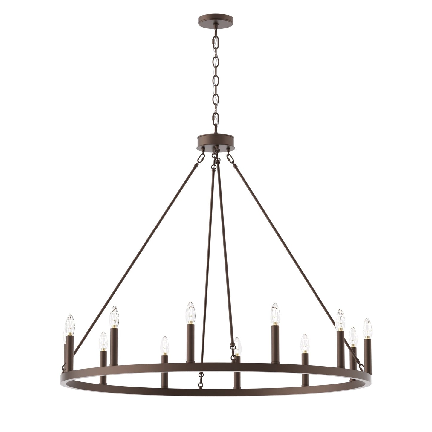 Suspension Acroma à 12 lumières, style ferme, 40 pouces, en forme de roue de charrette, avec certification UL - 40'' de diamètre x 138'' de hauteur