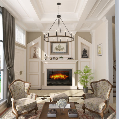 Suspension Acroma à 12 lumières, style ferme, 40 pouces, en forme de roue de charrette, avec certification UL - 40'' de diamètre x 138'' de hauteur