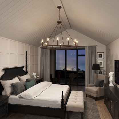 Suspension Acroma à 12 lumières, style ferme, 40 pouces, en forme de roue de charrette, avec certification UL - 40'' de diamètre x 138'' de hauteur