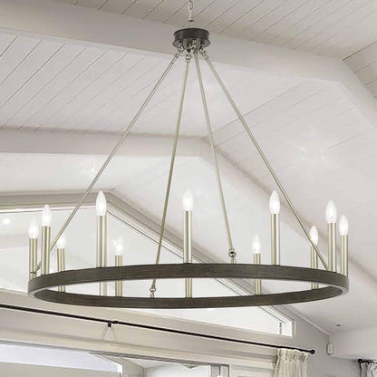 Suspension Acroma à 12 lumières, style ferme, 40 pouces, en forme de roue de charrette, avec certification UL - 40'' de diamètre x 138'' de hauteur