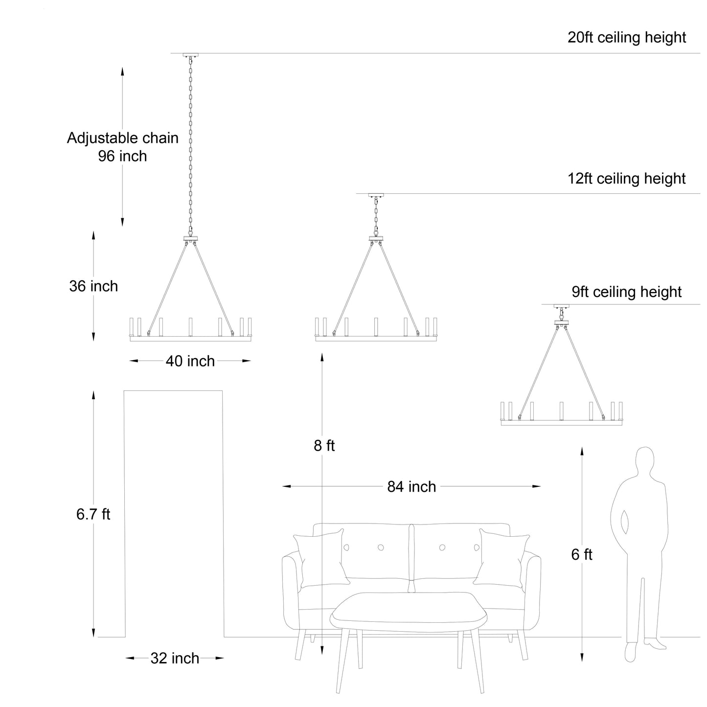 Suspension Acroma à 12 lumières, style ferme, 40 pouces, en forme de roue de charrette, avec certification UL - 40'' de diamètre x 138'' de hauteur