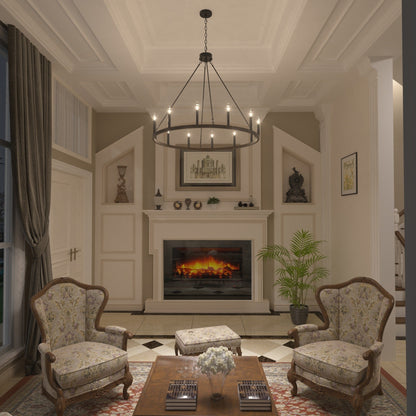 Suspension Acroma à 12 lumières, style ferme, 40 pouces, en forme de roue de charrette, avec certification UL - 40'' de diamètre x 138'' de hauteur