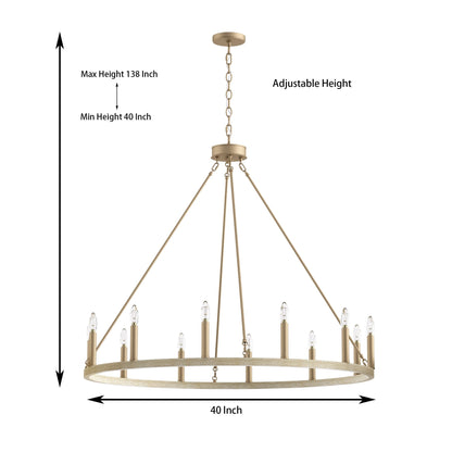 Suspension Acroma à 12 lumières, style ferme, 40 pouces, en forme de roue de charrette, avec certification UL - 40'' de diamètre x 138'' de hauteur