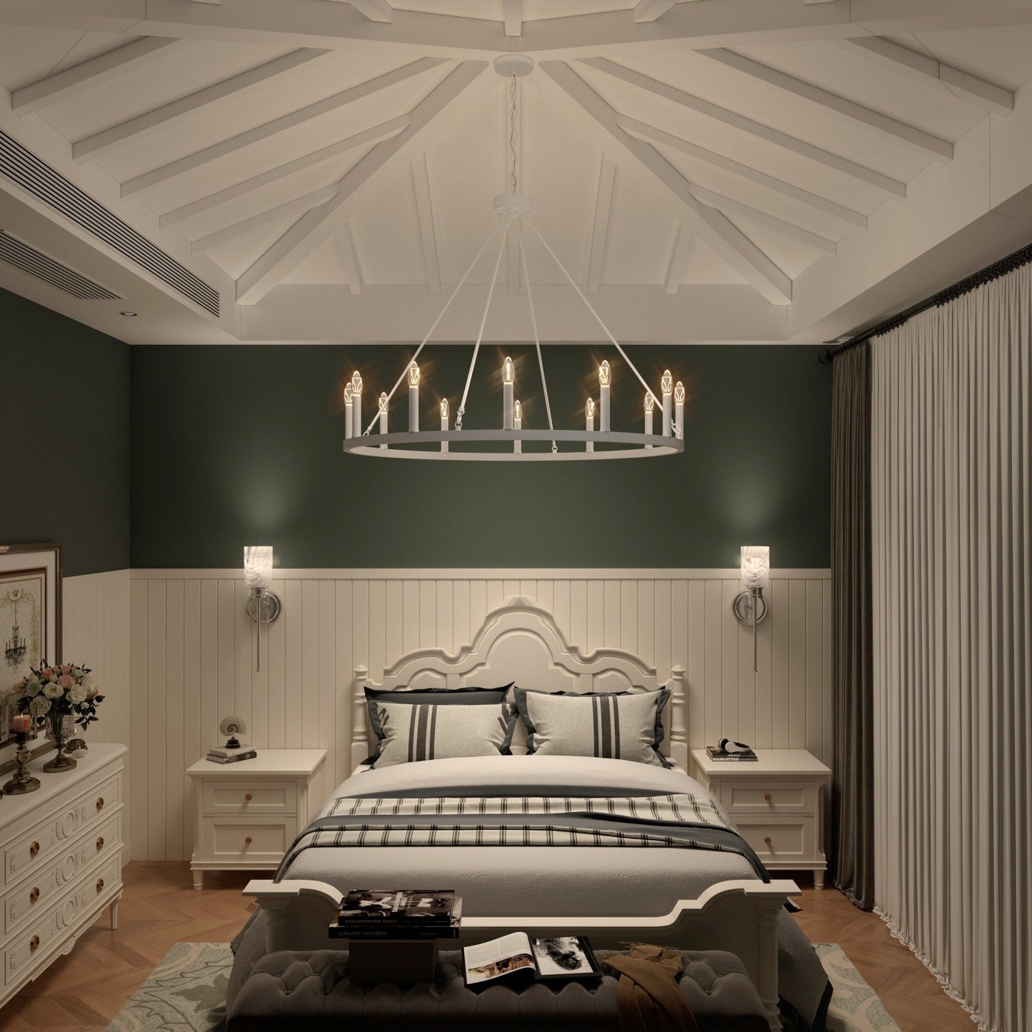 Suspension Acroma à 12 lumières, style ferme, 40 pouces, en forme de roue de charrette, avec certification UL - 40'' de diamètre x 138'' de hauteur