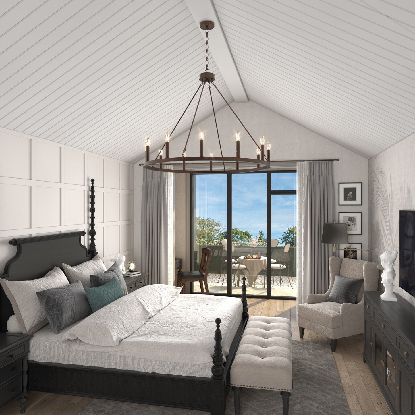 Suspension Acroma à 12 lumières, style ferme, 40 pouces, en forme de roue de charrette, avec certification UL - 40'' de diamètre x 138'' de hauteur