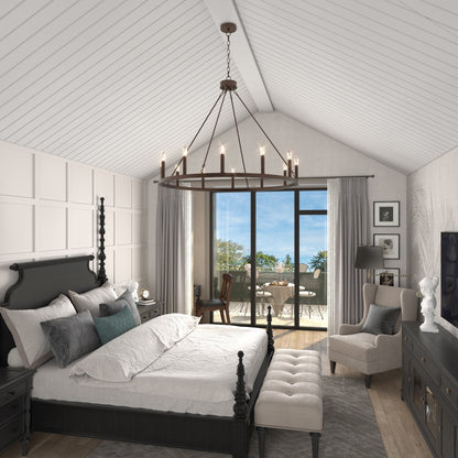 Suspension Acroma à 12 lumières, style ferme, 40 pouces, en forme de roue de charrette, avec certification UL - 40'' de diamètre x 138'' de hauteur