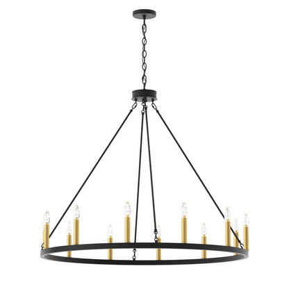 Suspension Acroma à 12 lumières, style ferme, 40 pouces, en forme de roue de charrette, avec certification UL - 40'' de diamètre x 138'' de hauteur