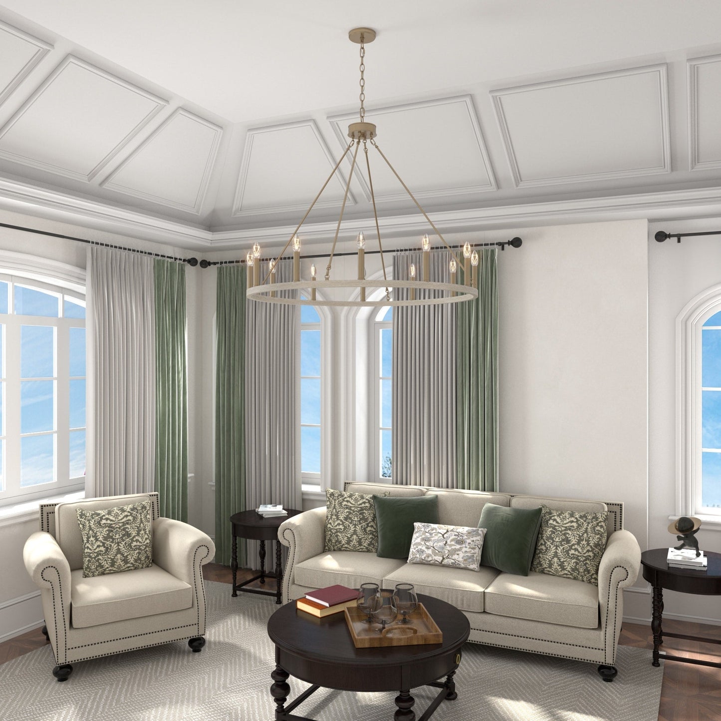 Suspension Acroma à 12 lumières, style ferme, 40 pouces, en forme de roue de charrette, avec certification UL - 40'' de diamètre x 138'' de hauteur