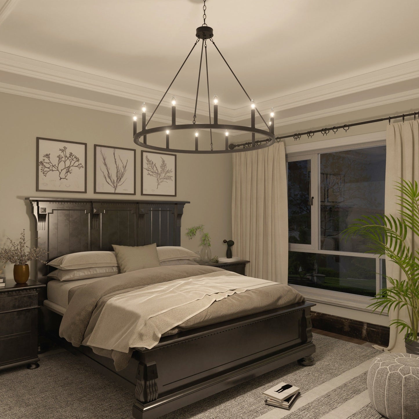 Suspension Acroma à 12 lumières, style ferme, 40 pouces, en forme de roue de charrette, avec certification UL - 40'' de diamètre x 138'' de hauteur