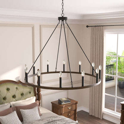 Suspension Acroma à 12 lumières, style ferme, 40 pouces, en forme de roue de charrette, avec certification UL - 40'' de diamètre x 138'' de hauteur