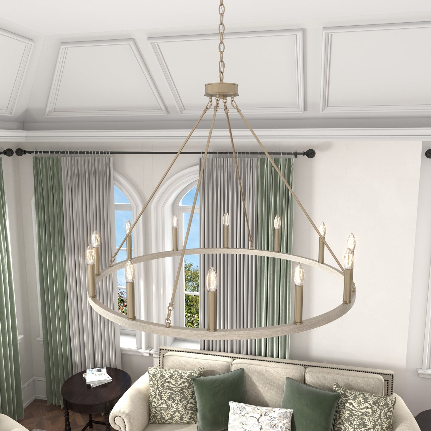 Suspension Acroma à 12 lumières, style ferme, 40 pouces, en forme de roue de charrette, avec certification UL - 40'' de diamètre x 138'' de hauteur