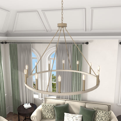 Suspension Acroma à 12 lumières, style ferme, 40 pouces, en forme de roue de charrette, avec certification UL - 40'' de diamètre x 138'' de hauteur