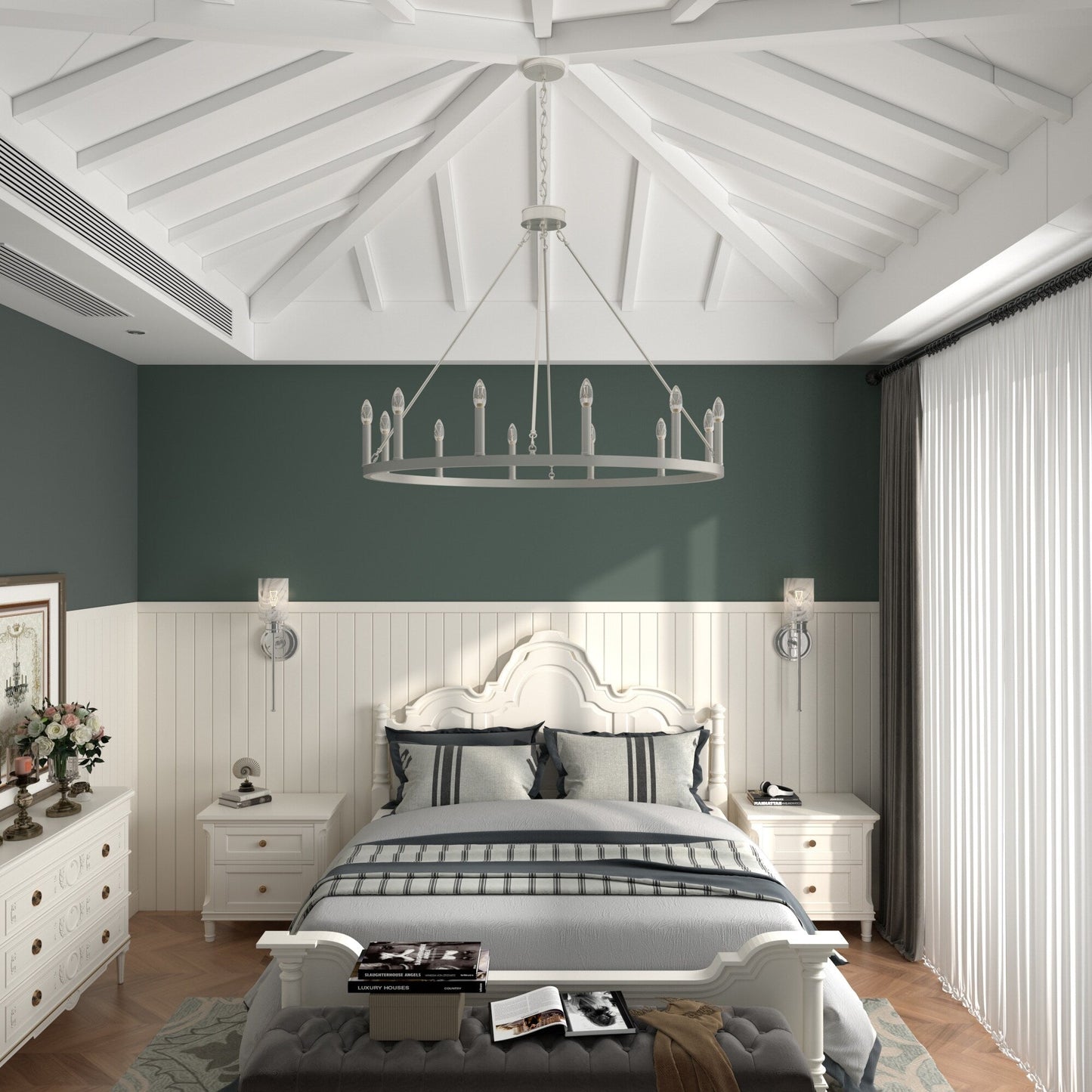 Suspension Acroma à 12 lumières, style ferme, 40 pouces, en forme de roue de charrette, avec certification UL - 40'' de diamètre x 138'' de hauteur