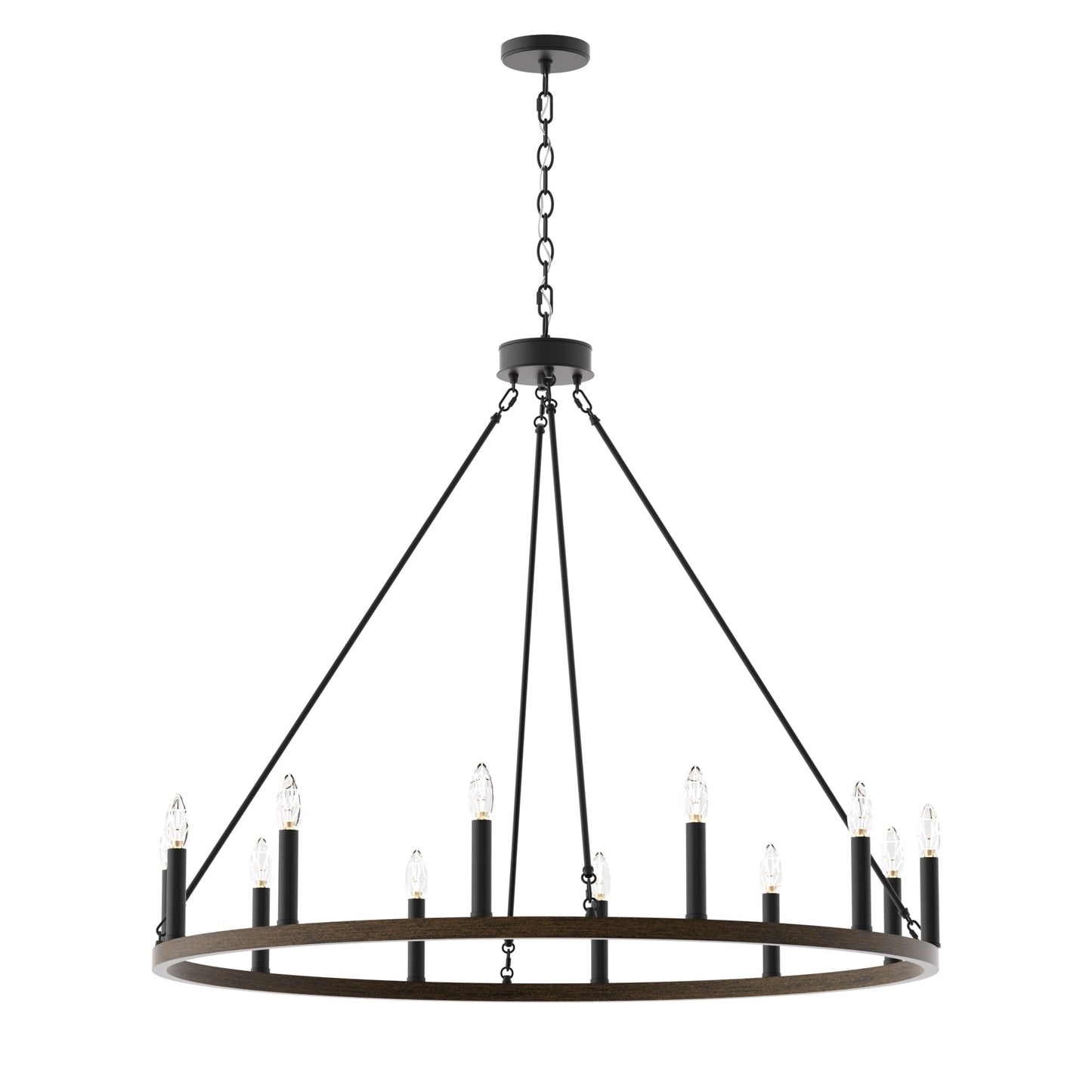 Suspension Acroma à 12 lumières, style ferme, 40 pouces, en forme de roue de charrette, avec certification UL - 40'' de diamètre x 138'' de hauteur