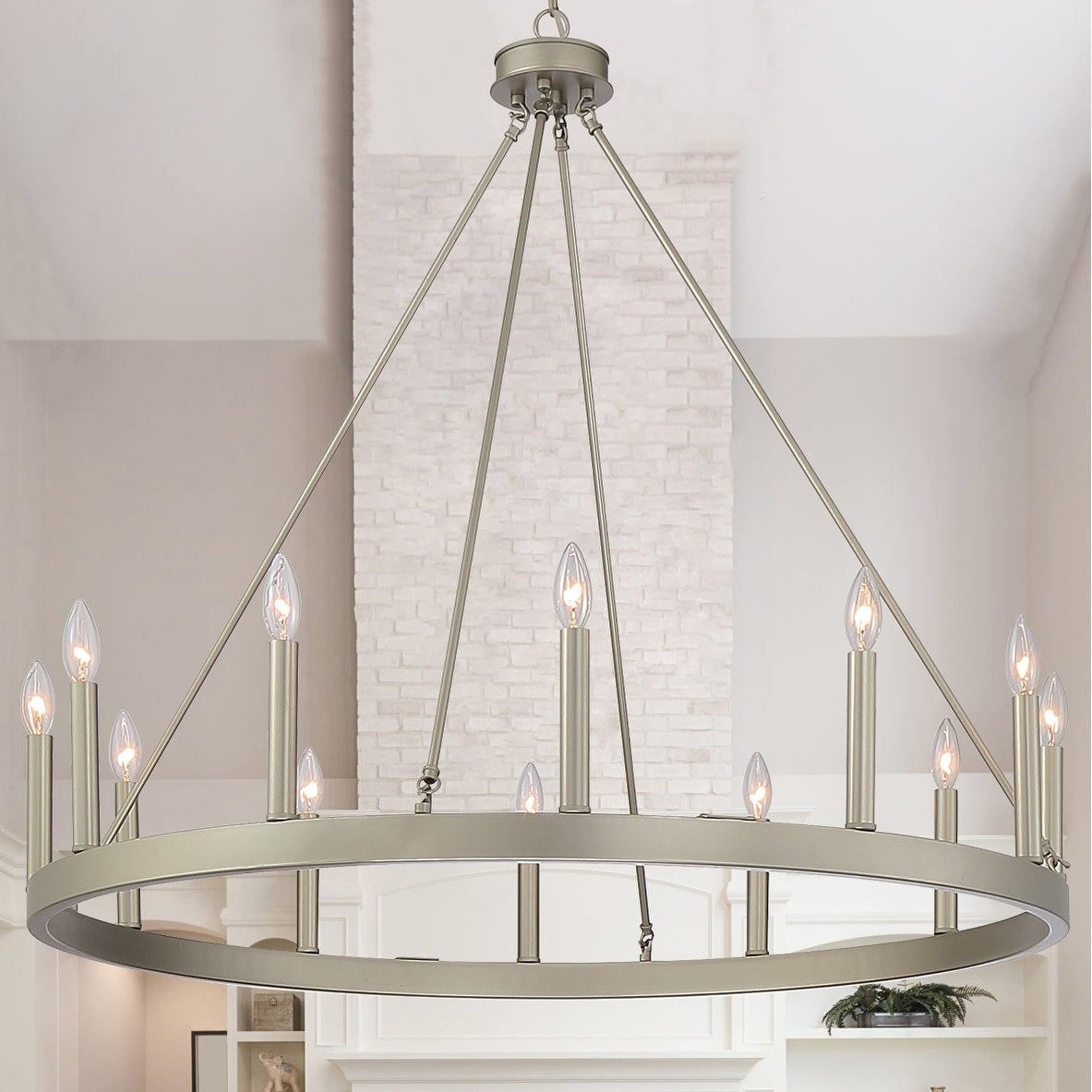 Suspension Acroma à 12 lumières, style ferme, 40 pouces, en forme de roue de charrette, avec certification UL - 40'' de diamètre x 138'' de hauteur