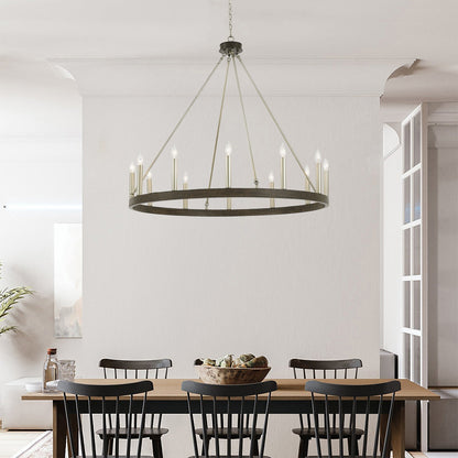 Suspension Acroma à 12 lumières, style ferme, 40 pouces, en forme de roue de charrette, avec certification UL - 40'' de diamètre x 138'' de hauteur