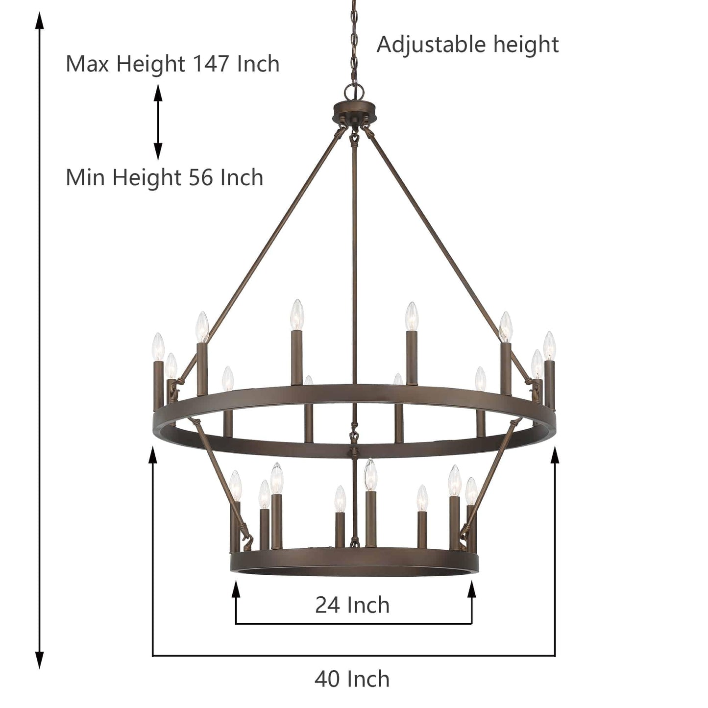 Suspension Acroma à 20 lumières, style ferme moderne, en forme de roue de charrette ronde de 40 pouces, avec certification UL
