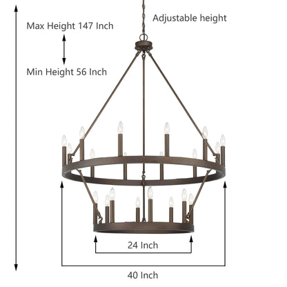 Suspension Acroma à 20 lumières, style ferme moderne, en forme de roue de charrette ronde de 40 pouces, avec certification UL