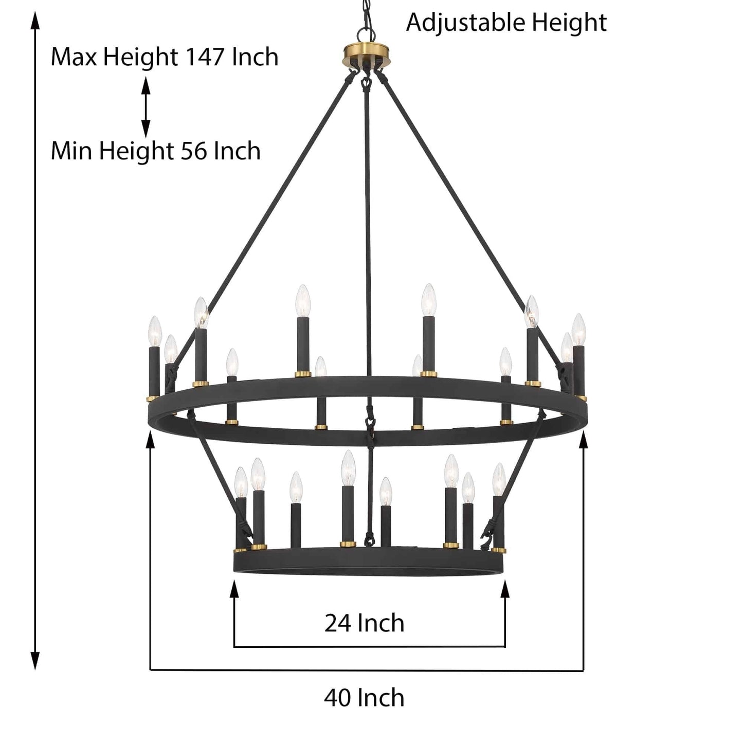 Suspension Acroma à 20 lumières, style ferme moderne, en forme de roue de charrette ronde de 40 pouces, avec certification UL