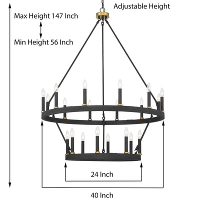 Suspension Acroma à 20 lumières, style ferme moderne, en forme de roue de charrette ronde de 40 pouces, avec certification UL