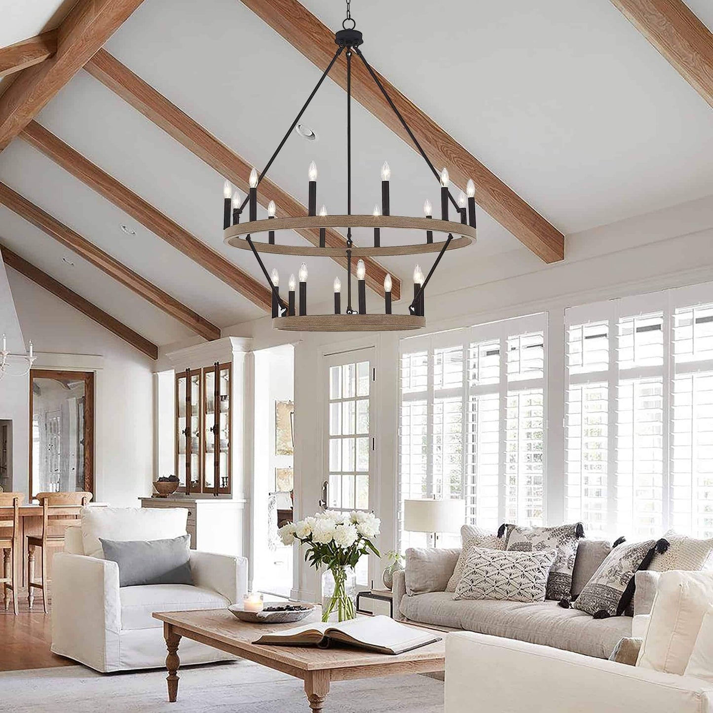 Suspension Acroma à 20 lumières, style ferme moderne, en forme de roue de charrette ronde de 40 pouces, avec certification UL