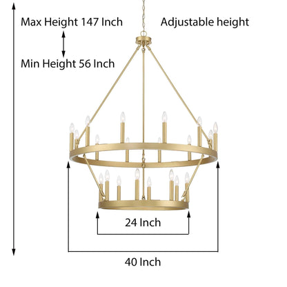 Suspension Acroma à 20 lumières, style ferme moderne, en forme de roue de charrette ronde de 40 pouces, avec certification UL