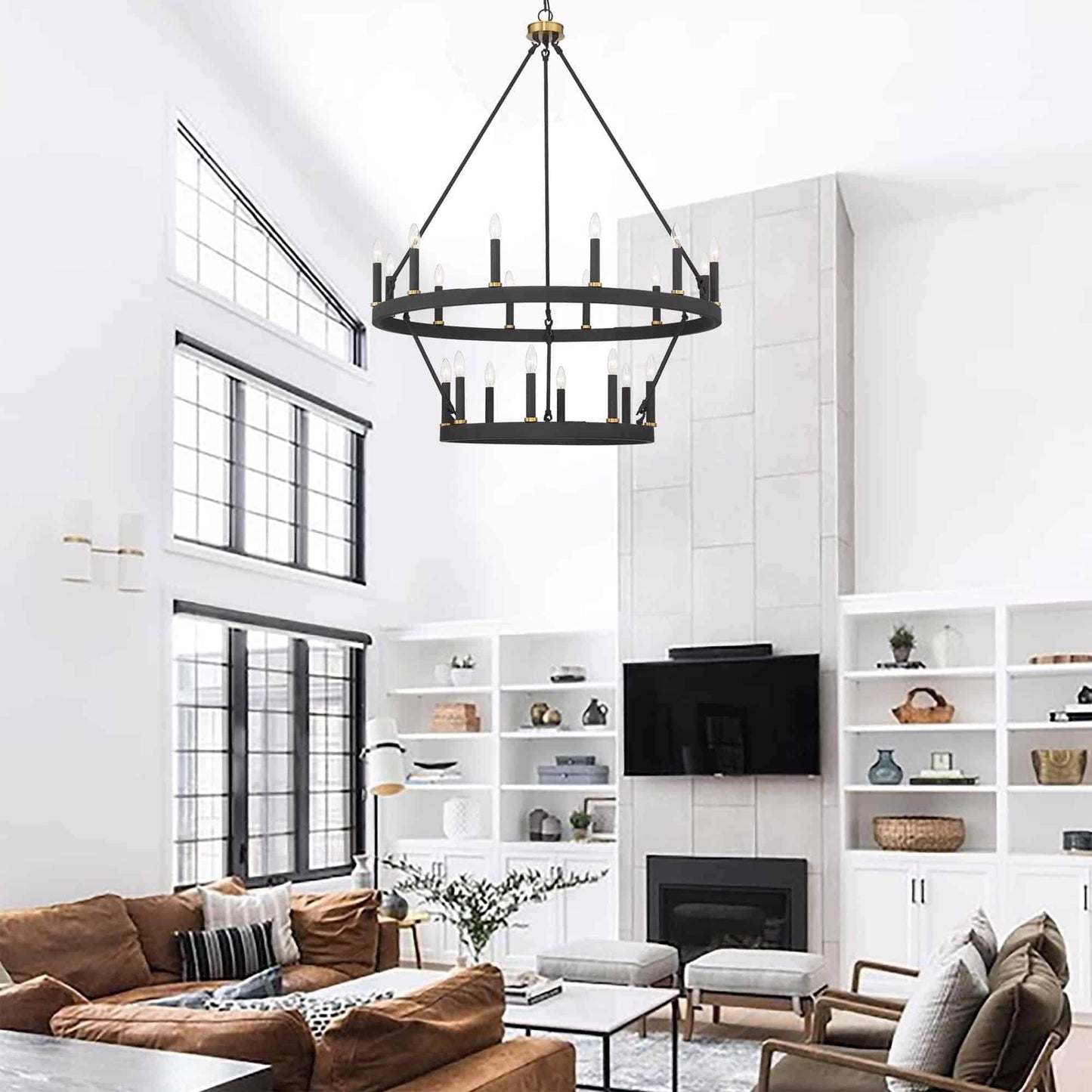 Suspension Acroma à 20 lumières, style ferme moderne, en forme de roue de charrette ronde de 40 pouces, avec certification UL