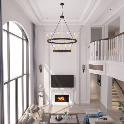 Suspension Acroma à 20 lumières, style ferme moderne, en forme de roue de charrette ronde de 40 pouces, avec certification UL