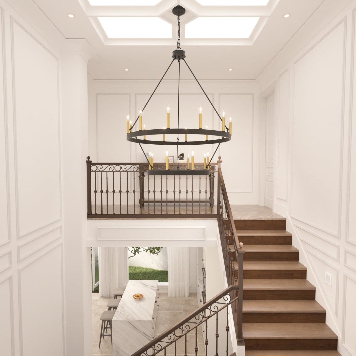 Suspension Acroma à 20 lumières, style ferme moderne, en forme de roue de charrette ronde de 40 pouces, avec certification UL