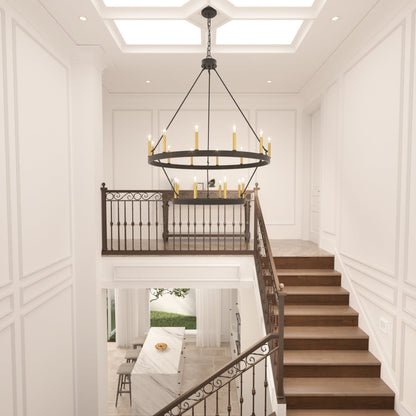 Suspension Acroma à 20 lumières, style ferme moderne, en forme de roue de charrette ronde de 40 pouces, avec certification UL