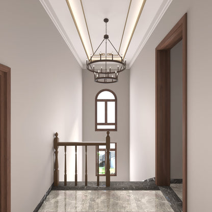 Suspension Acroma à 20 lumières, style ferme moderne, en forme de roue de charrette ronde de 40 pouces, avec certification UL