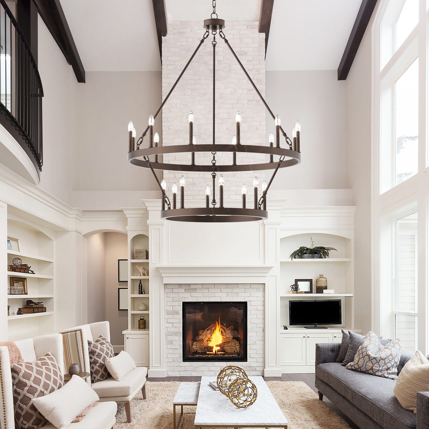 Suspension Acroma à 20 lumières, style ferme moderne, en forme de roue de charrette ronde de 40 pouces, avec certification UL