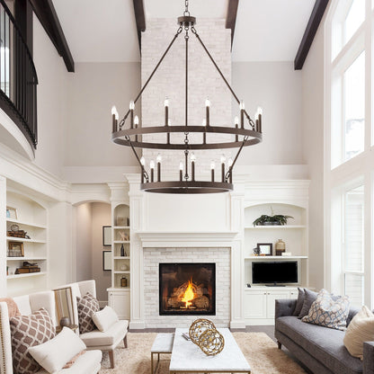 Suspension Acroma à 20 lumières, style ferme moderne, en forme de roue de charrette ronde de 40 pouces, avec certification UL