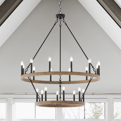 Suspension Acroma à 20 lumières, style ferme moderne, en forme de roue de charrette ronde de 40 pouces, avec certification UL