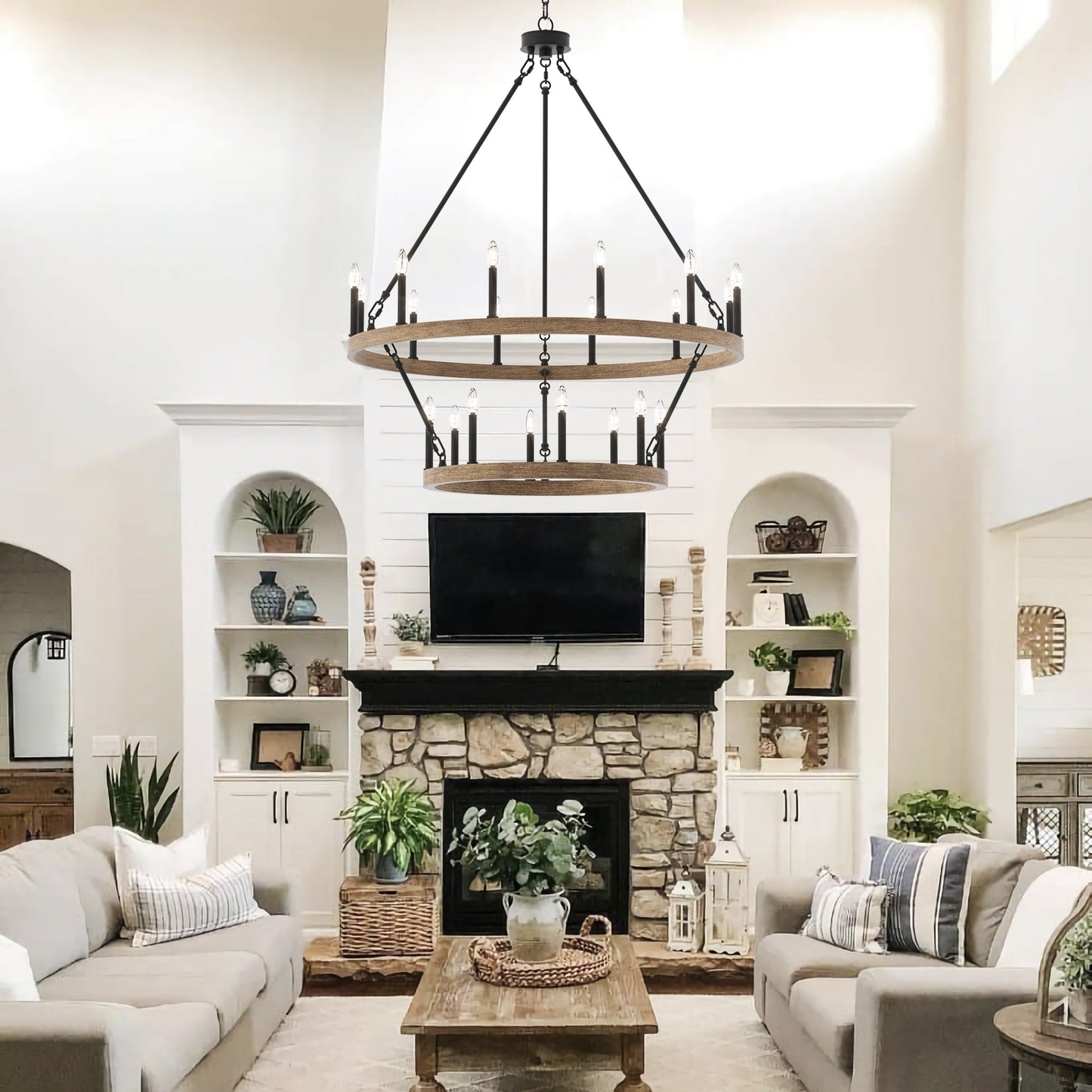 Suspension Acroma à 20 lumières, style ferme moderne, en forme de roue de charrette ronde de 40 pouces, avec certification UL