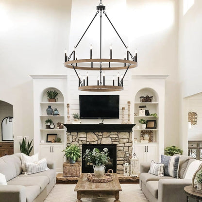 Suspension Acroma à 20 lumières, style ferme moderne, en forme de roue de charrette ronde de 40 pouces, avec certification UL