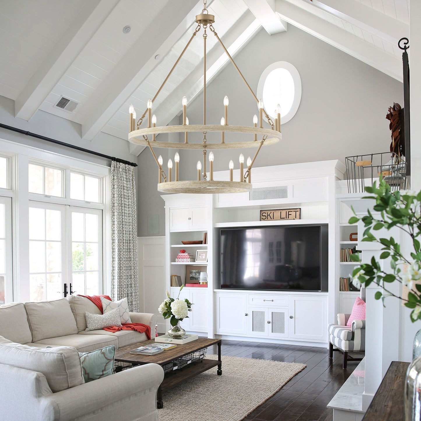 Suspension Acroma à 20 lumières, style ferme moderne, en forme de roue de charrette ronde de 40 pouces, avec certification UL