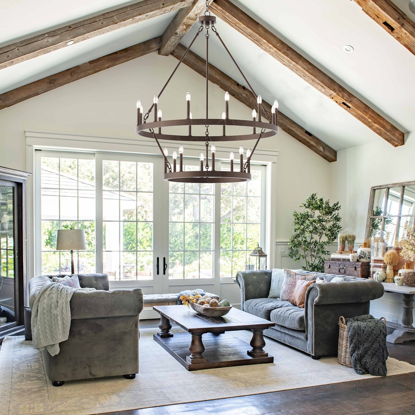 Suspension Acroma à 20 lumières, style ferme moderne, en forme de roue de charrette ronde de 40 pouces, avec certification UL