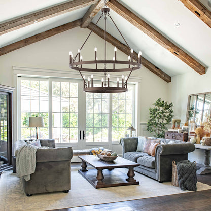 Suspension Acroma à 20 lumières, style ferme moderne, en forme de roue de charrette ronde de 40 pouces, avec certification UL