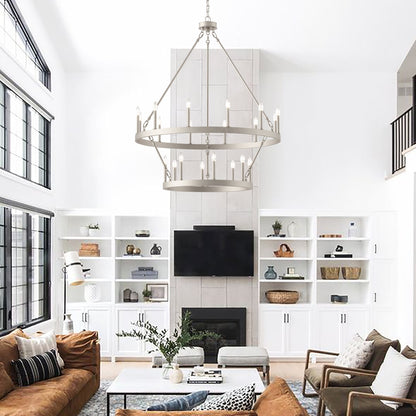 Suspension Acroma à 20 lumières, style ferme moderne, en forme de roue de charrette ronde de 40 pouces, avec certification UL