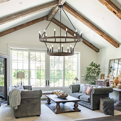 Suspension Acroma à 20 lumières, style ferme moderne, en forme de roue de charrette ronde de 40 pouces, avec certification UL