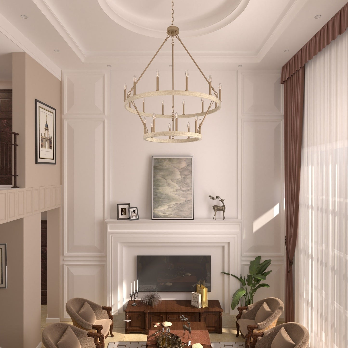 Suspension Acroma à 20 lumières, style ferme moderne, en forme de roue de charrette ronde de 40 pouces, avec certification UL